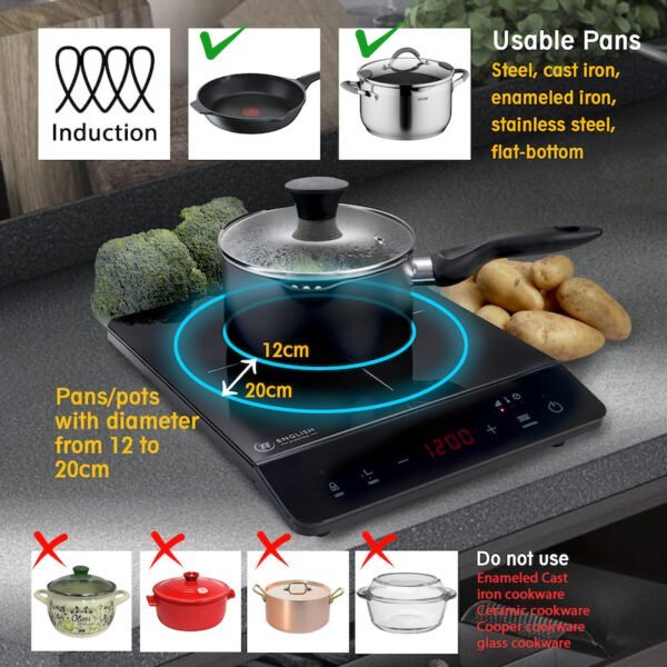 English Electric Induction Hob Hot Plate Cooker Portable & Powerful 2000W E200G - Image 5